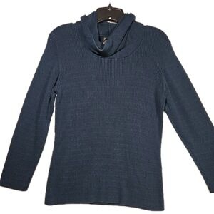 Rafaella Sweater Top Cowl Turtleneck Tight Knit Long Sleeves Blue Women's M